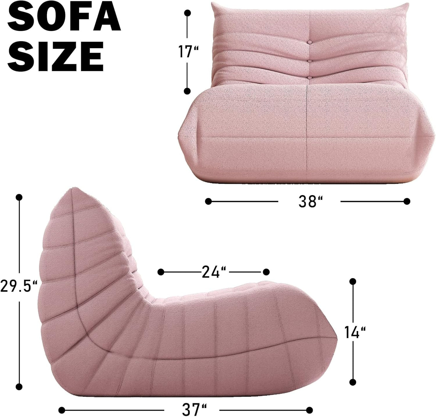 Bean Bag Chair, Fireside Chair Bean Bag Sofa Large Bean Bag Chair for Adults, Bean Bag Chairs for Teens with High Density Comfortable Foam, Memory Foam Bean Bag for Living Room, Bedroom (Pink)