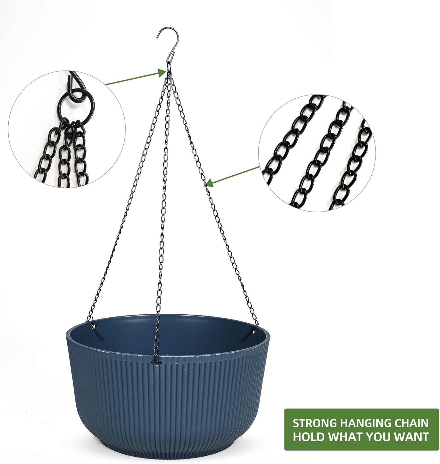 Dexceder 11.2 Inch Self Watering Hanging Planters Indoor Outdoor, Thickened Hanging Basket Flower Plant Pot (2 Pack, Deep Blue)