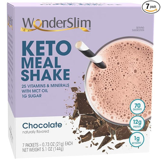 WonderSlim Keto Meal Replacement Shake, Chocolate, C8 MCTs, 12g Protein, 25 Vitamins (7ct)