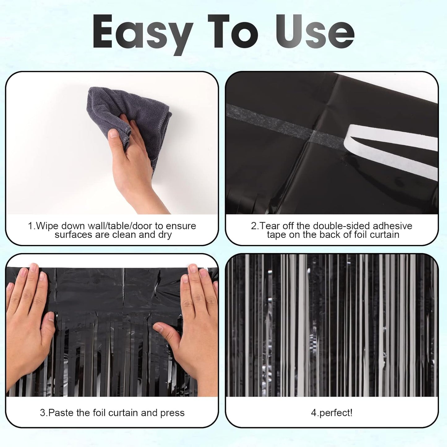 3 Pack 3.3x8.2 Feet Black Foil Fringe Backdrop Curtains, Tinsel Streamers Birthday Party Decorations, Fringe Backdrop for Graduation, New Years, Halloween, Disco Party