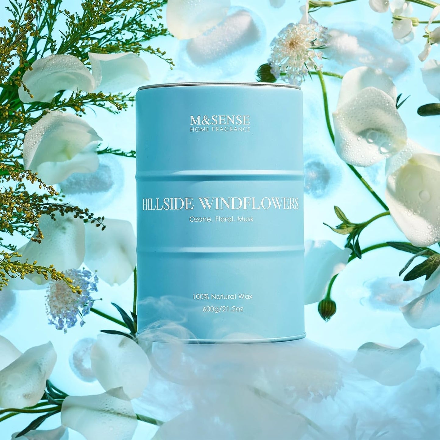 M&SENSE White Flowers Large Natural Scented Candle, 120 Hours Long Lasting Soy Candle 21.2oz, Stress Relief Floral Aromatherapy Candles for Women, Valentines Day Gifts for Her