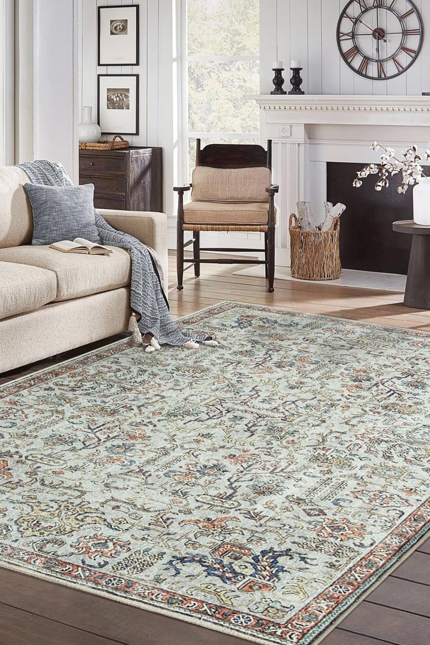 Keen Home Design 4x6 Rug - Machine Washable Area Rug with Non-Slip Backing, Ideal for Living Room, Dining Room, Bedroom - Vintage, Easy Clean, Durable, Low Pile Rug - (4' x 6')