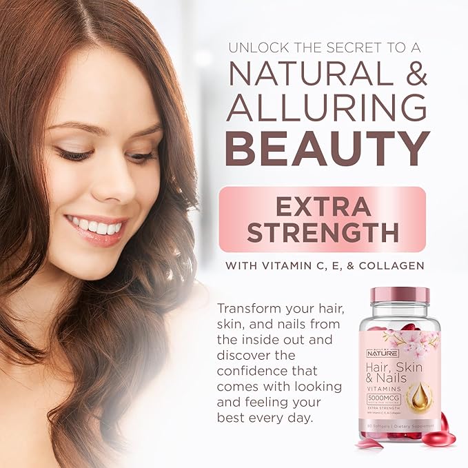 Hair Skin and Nails Vitamins – 5000mcg Biotin 60 Softgels