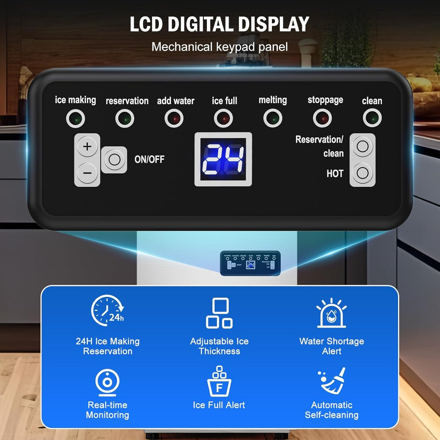 Commercial Ice Maker Machine 120 LBS/24H, 40 Ice Trays Freestanding & Undercounter Ice Machine Stainless Steel with 20 LBS Ice Storage Capacity, Ice Maker with Water Line and Filter, Dual Water Inlet