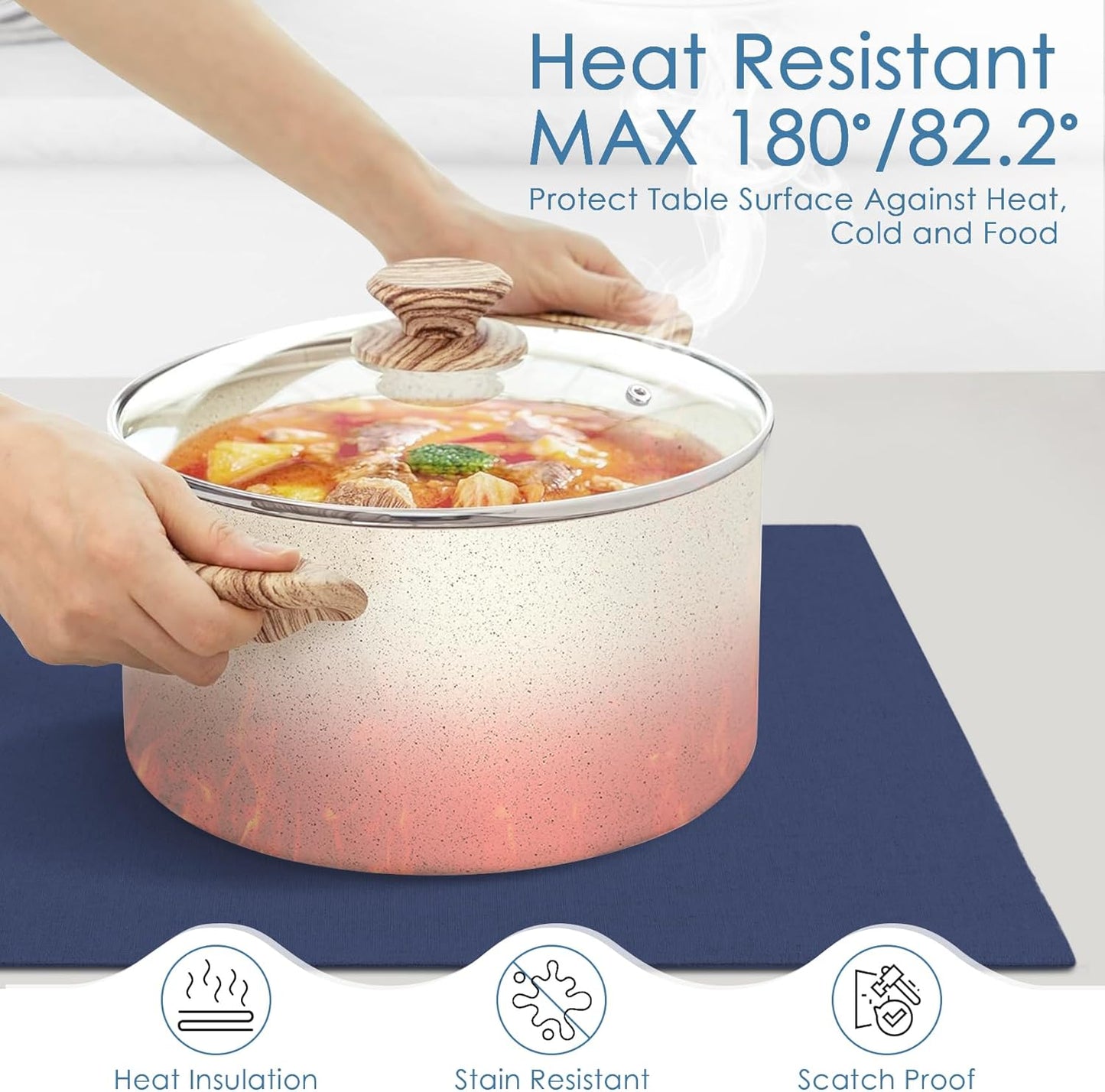 MANSPHIL Navy Blue Cloth Placemats Set of 6, Double Layer Faux Linen Place Mats Heat Resistant Washable Table Mats for Dining Kitchen, 13x19 Inch