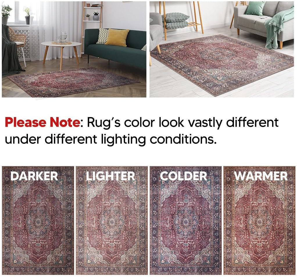 Keen Home Design 9x12 Rug - Machine Washable Area Rug with Non-Slip Backing, Ideal for Living Room, Dining Room, Bedroom - Vintage, Easy Clean, Durable, Low Pile Rug - (9' x 12')