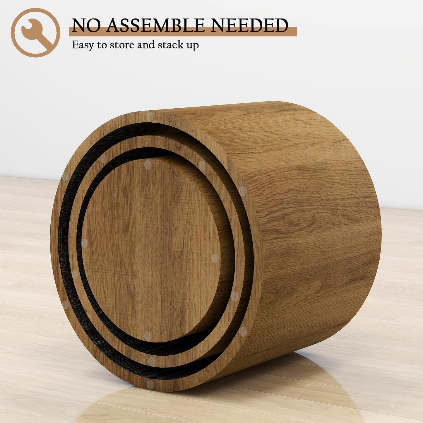 Vikiullf Nesting Coffee Table Set of 3, Round Wooden Coffee Tables, Modern Circle Table for Living Room, Bedroom, Accent Side Table, Saving Space Design and No Need Assembly
