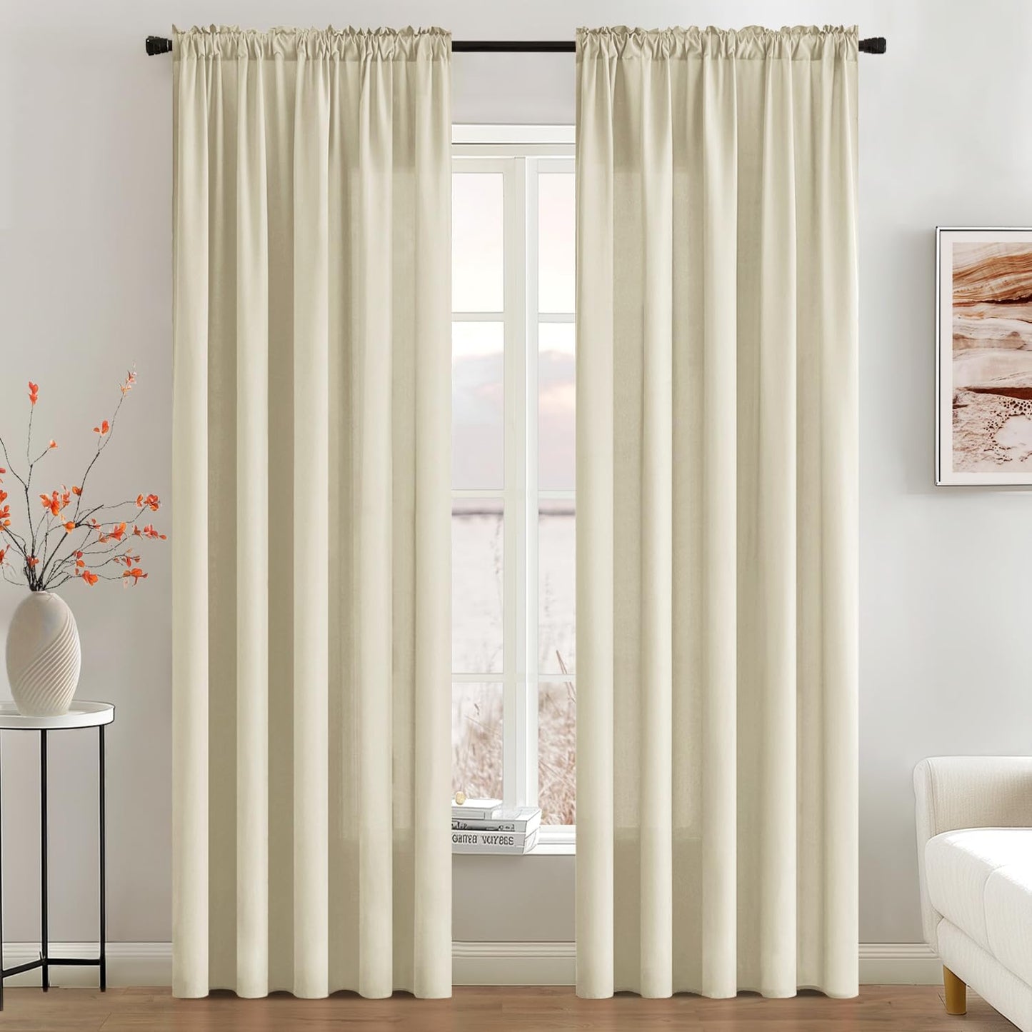 MIULEE Cream Beige Privacy Sheer Curtains That Let Light in 84 Inches Long Non-See-Through Semi Sheer Curtain Light Filtering Window Curtains Drapes for Living Room Bedroom 2 Panels Set 42 X 84
