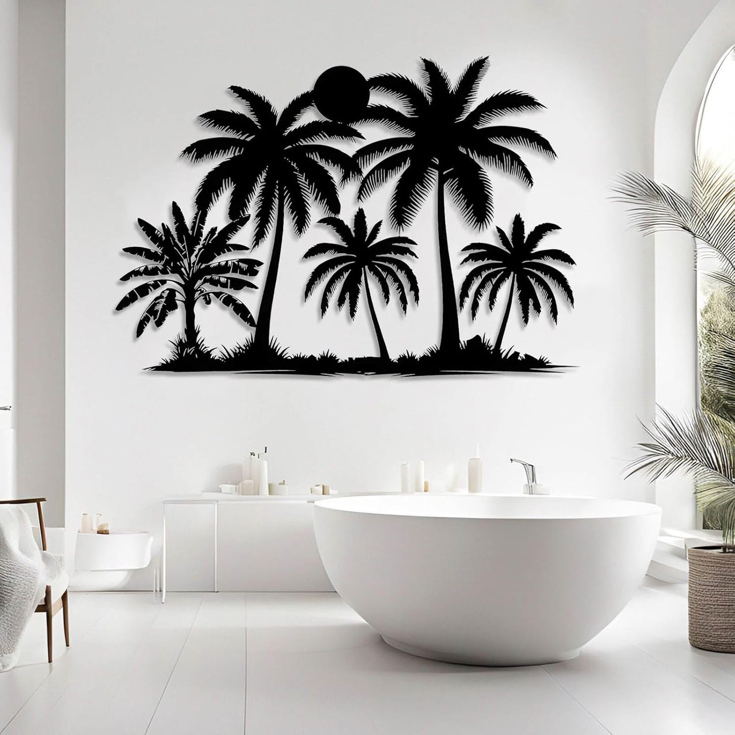 Tuglona Metal Palm Tree with Sunset Wall Decor, Tropical Palm Tree Metal Wall Art, Tropical Wall Decor, Sun Wall Art, Beach Wall Decoration, Coastal Trees Wall Hanging (Gold, 41"x29"/105x73cm)