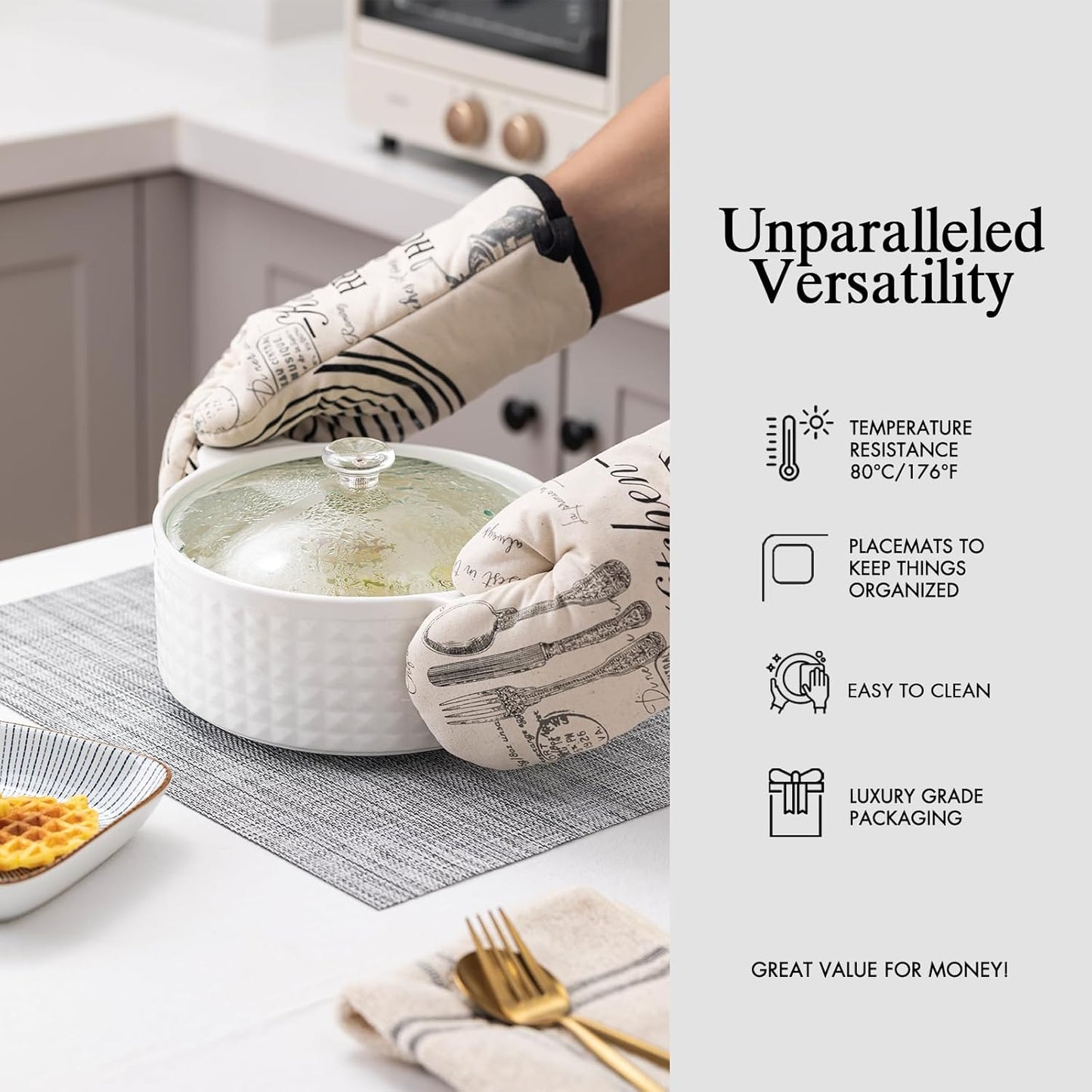 Placemats Set of 8 - Easy Clean Woven Vinyl Placemats for Dining Table, Indoor/Outdoor Place Mats, Washable PVC Table Mats（Gray）