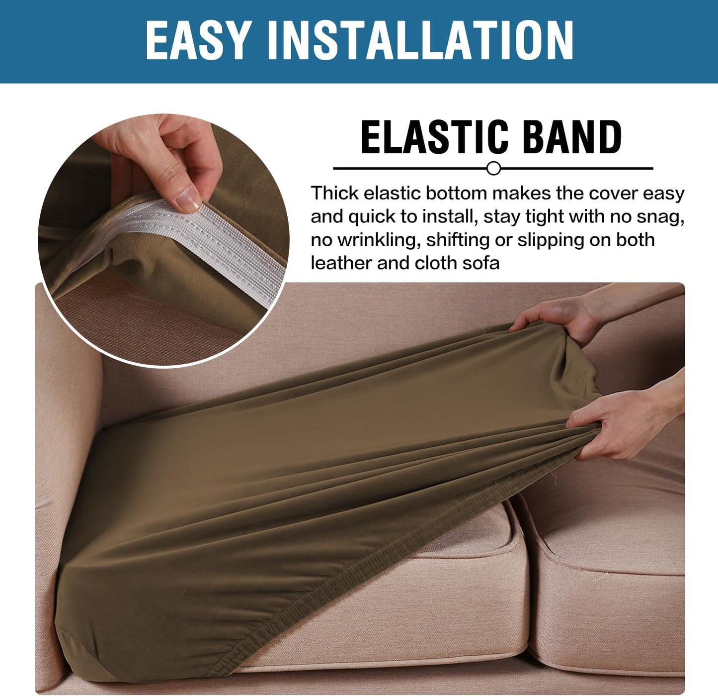 H.VERSAILTEX Velvet Stretch Couch Cushion Cover Plush Cushion Slipcover for Chair Loveseat Sofa Cushion Furniture Protector Seat Cushion Sofa Cover (2 Piece Large Sofa Cushion Covers, Bronze Brown)