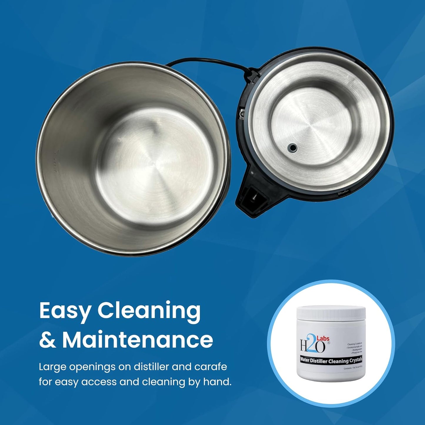 H2o Labs Best-in-Class Countertop Water Distiller - Stainless Steel Home Water Distiller with 1 Gallon Glass Carafe - Porcelain Nozzle Insert & Optimal Heating Element for Pure Distilled Water - 300SS