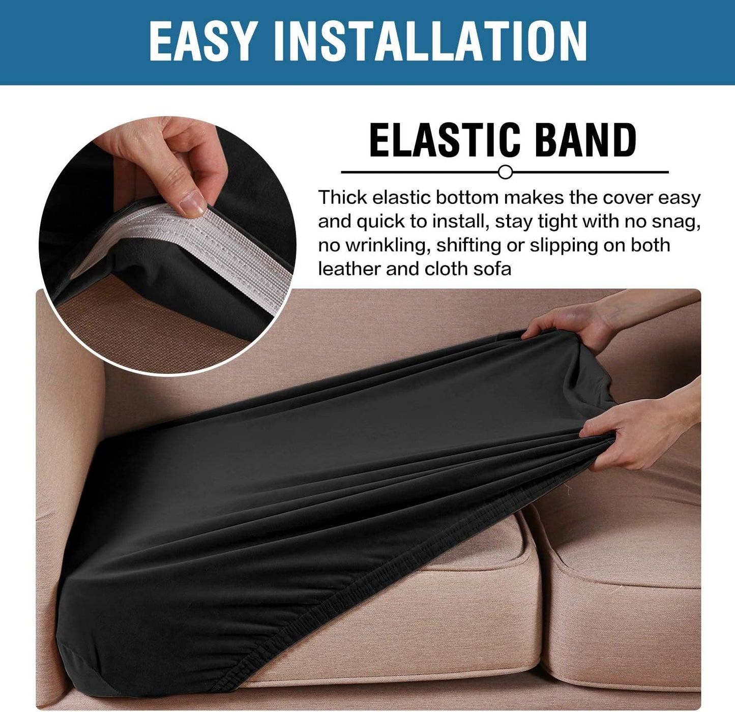 H.VERSAILTEX Velvet Stretch Couch Cushion Cover Plush Cushion Slipcover for Chair Loveseat Sofa Cushion Furniture Protector Seat Cushion Sofa Cover (2 Piece Medium Sofa Cushion Covers, Black)