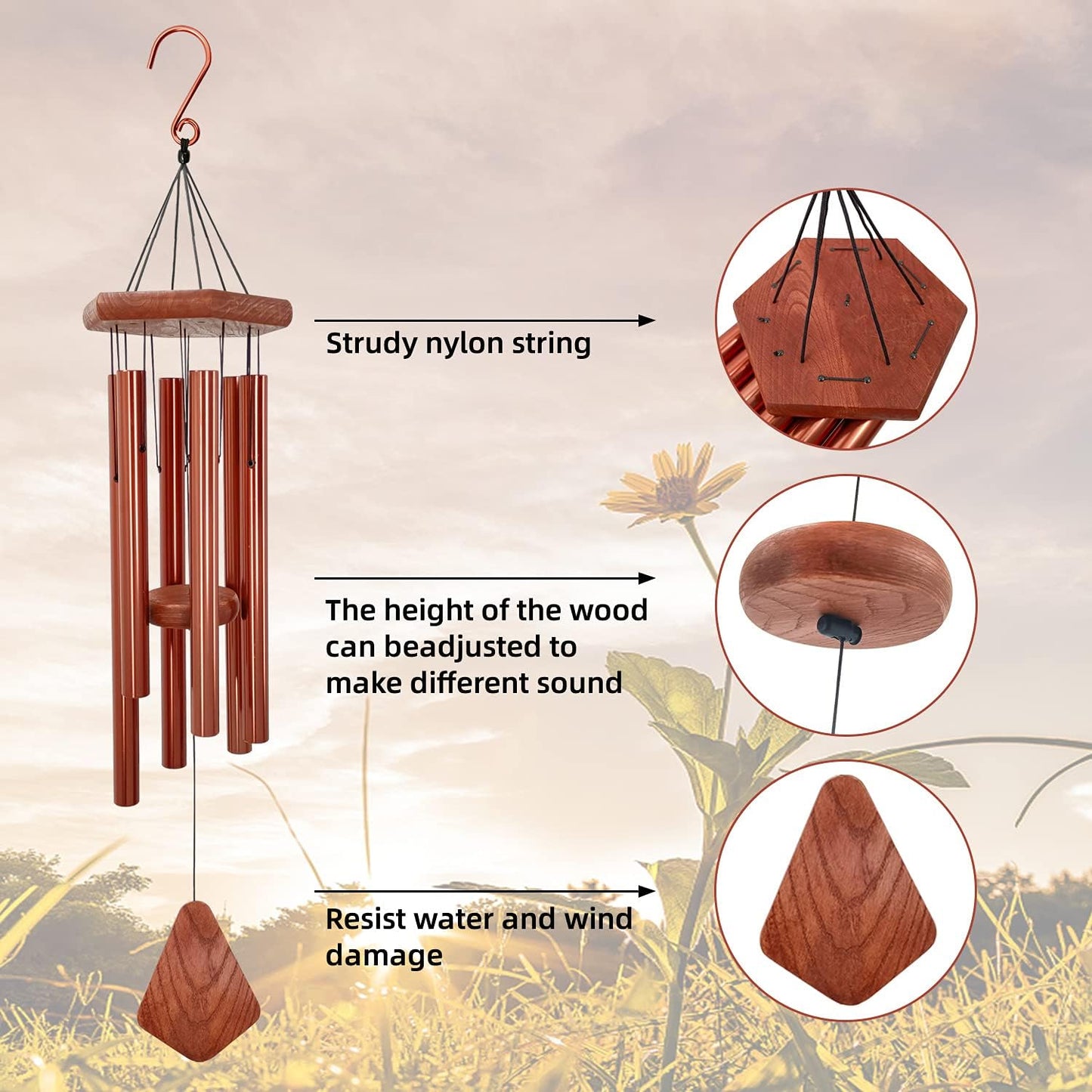 Wind Chimes for Outside, Wind Chimes Outdoor, Windchimes with 6 Tubes for Wedding,Mother's Day and Other Holidy Gifts