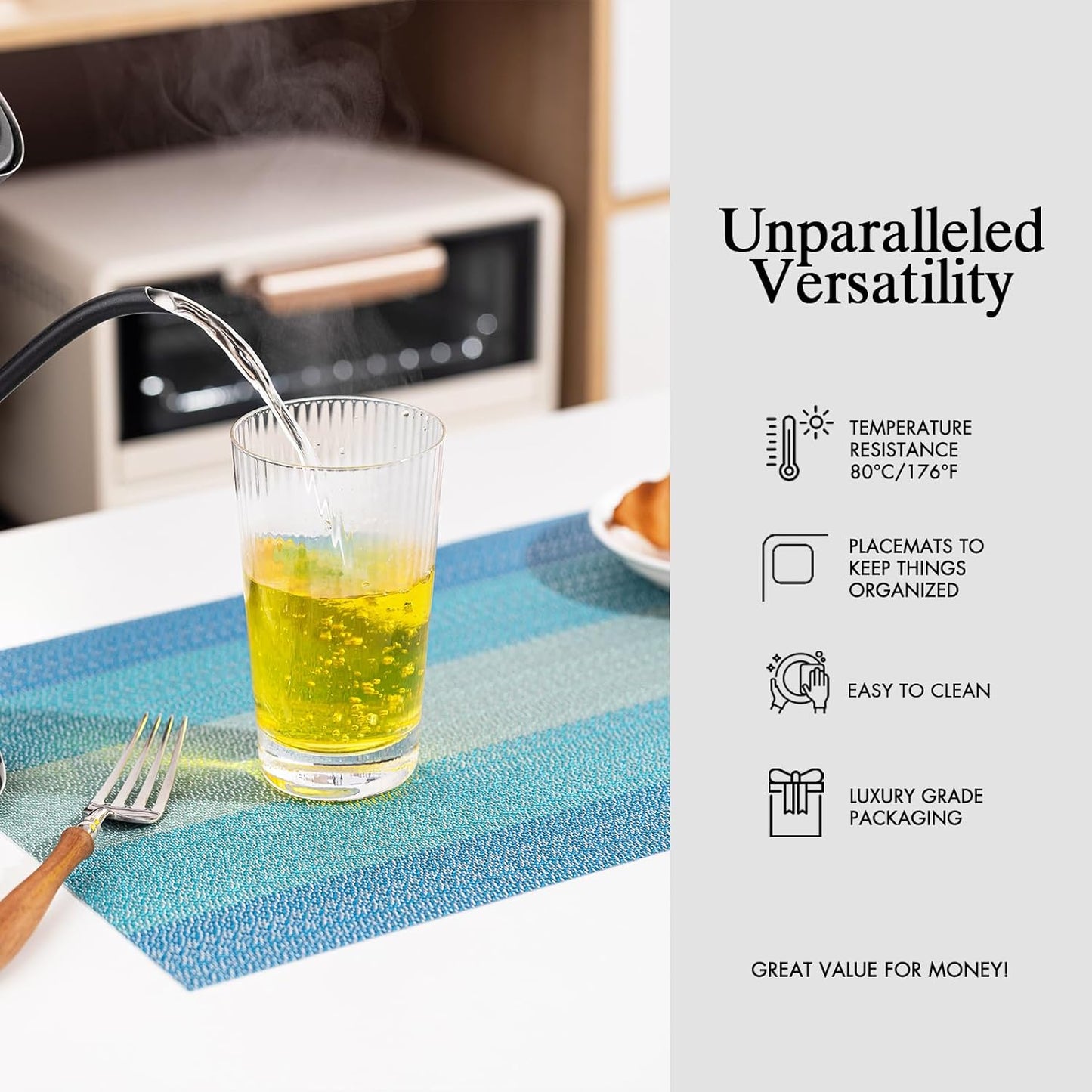 Placemats Set of 12 - Easy Clean Woven Vinyl Placemats for Dining Table, Indoor/Outdoor Place Mats, Washable PVC Table Mats（Ocean Geode）