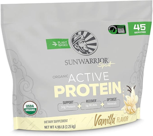 Sunwarrior Vegan Protein Powder USDA Organic Protein Powder Blend | Plant Based BCAA Sugar Free Gluten Free Non-GMO Dairy Free | Vanilla 4.96lbs | Sport Organic Active Protein