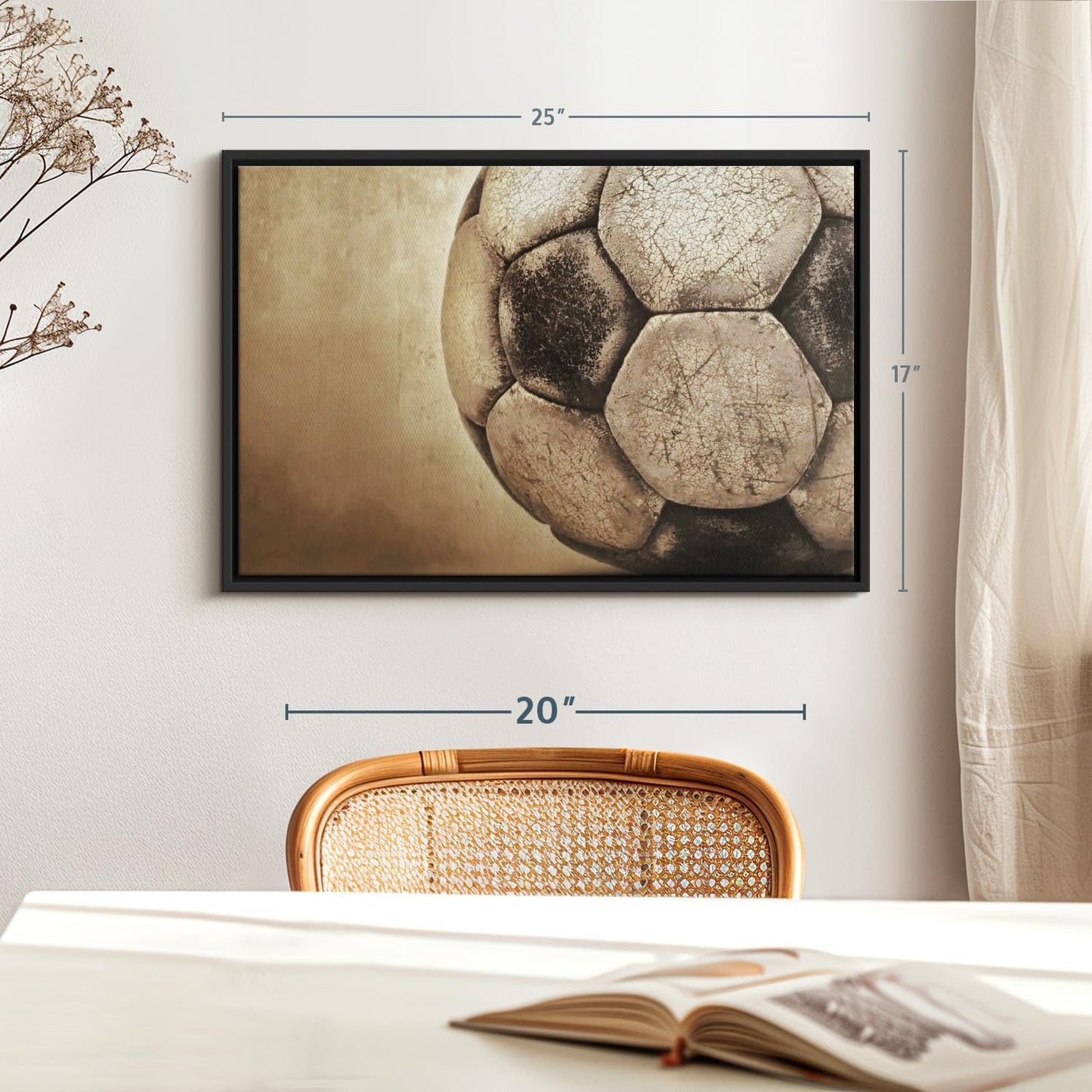 Elephant Stock Worn Soccer Ball Wall Art - Horizontal Framed Canvas - 1-Piece Living Room Wall Decor - Photography sports Canvas Print - Brown and Gray Decor for Wall - 25" X 17"
