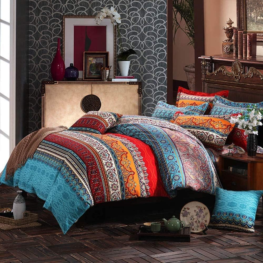 ABREEZE 3Pcs Bohemia Retro Bedding Ethnic Vintage Floral Duvet Cover Boho Bedding 100% Brushed Cotton Bedding Sets Damask Paisley Coloful Mandala Down Comforter Cover,Cal.King