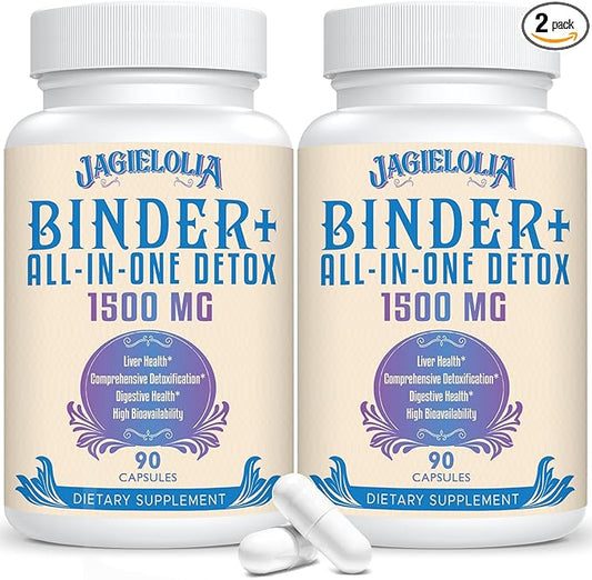 All-In-One Detox Binder Supplement 1500 MG - High Bioavailability, Liver Gut Detox Cleanse with Activated Charcoal, Zeolite & Bentonite Clay for Toxins, Liver, Digestive, 180 Vegan Capsules