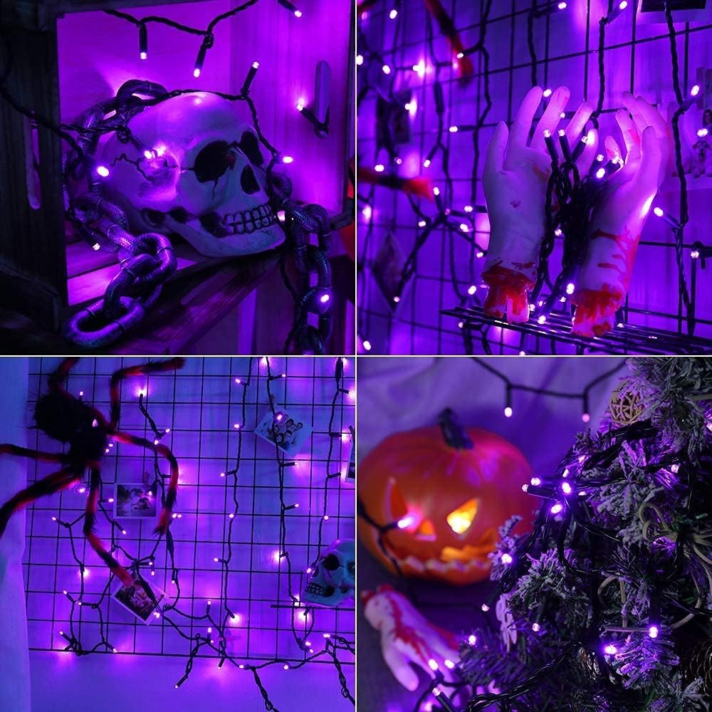 Brizled Purple Halloween Lights, 33ft 100 LED 5mm Wide Angle Halloween String Lights, 120V UL Certified Connectable Light String Purple Mini Light for Party Indoor Outdoor Tree Decoration, Black Wire