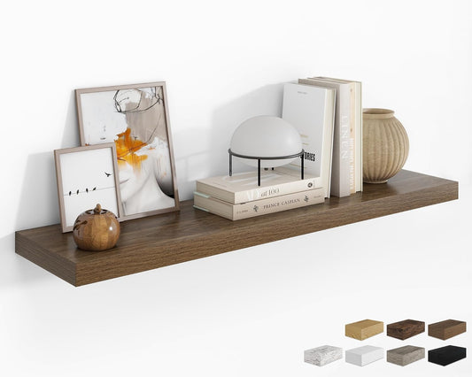 RICHFOCUS 48Inch Floating Shelves for Wall 1 Pack Shelves for Bedroom|Kitchen|Bathroom Wall Mounted Rustic Wood Floating Shelf with Invisible Brackets for Books|Storage|Decor, Walnut