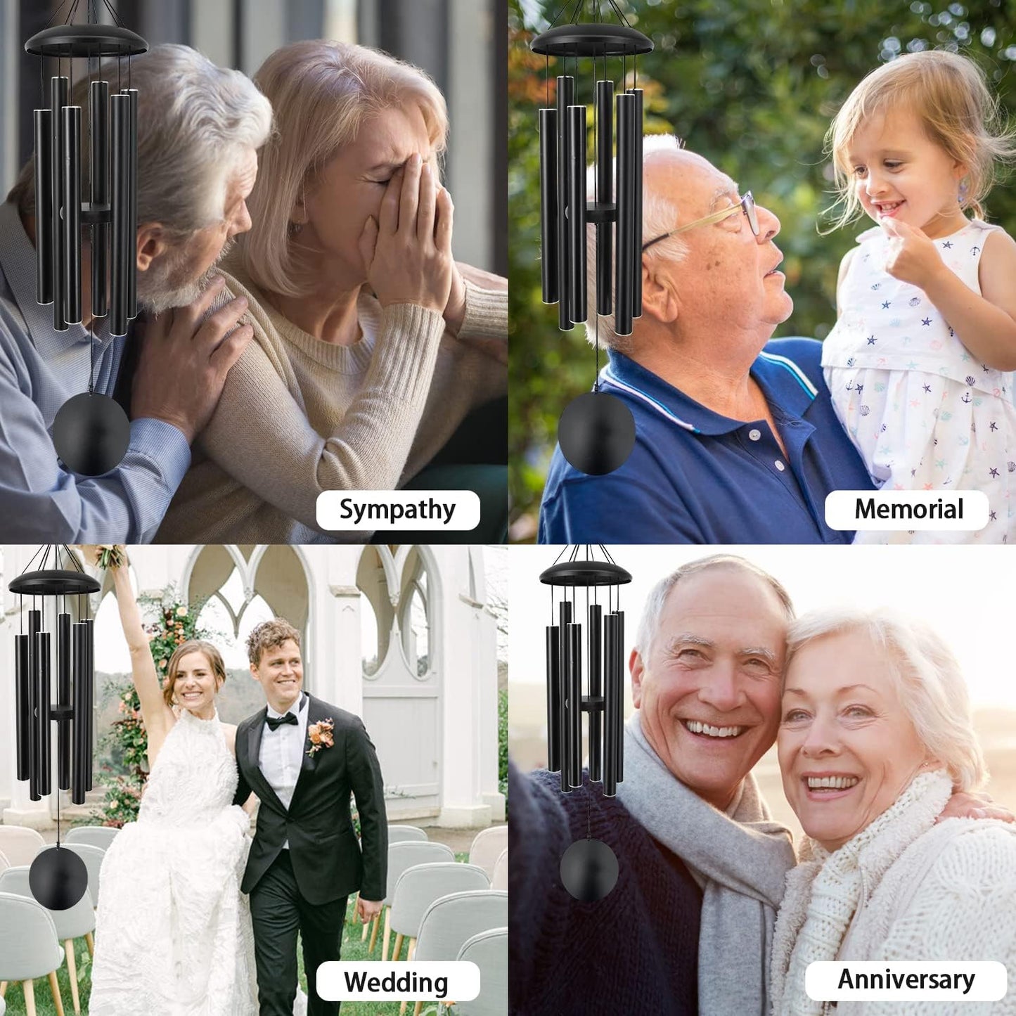 ASTARIN Outdoor Memorial Wind Chimes, 36 in with 6 Heavy Tubes, Deep Tone for Garden Hanging Decor, Sympathy Gifts. Black