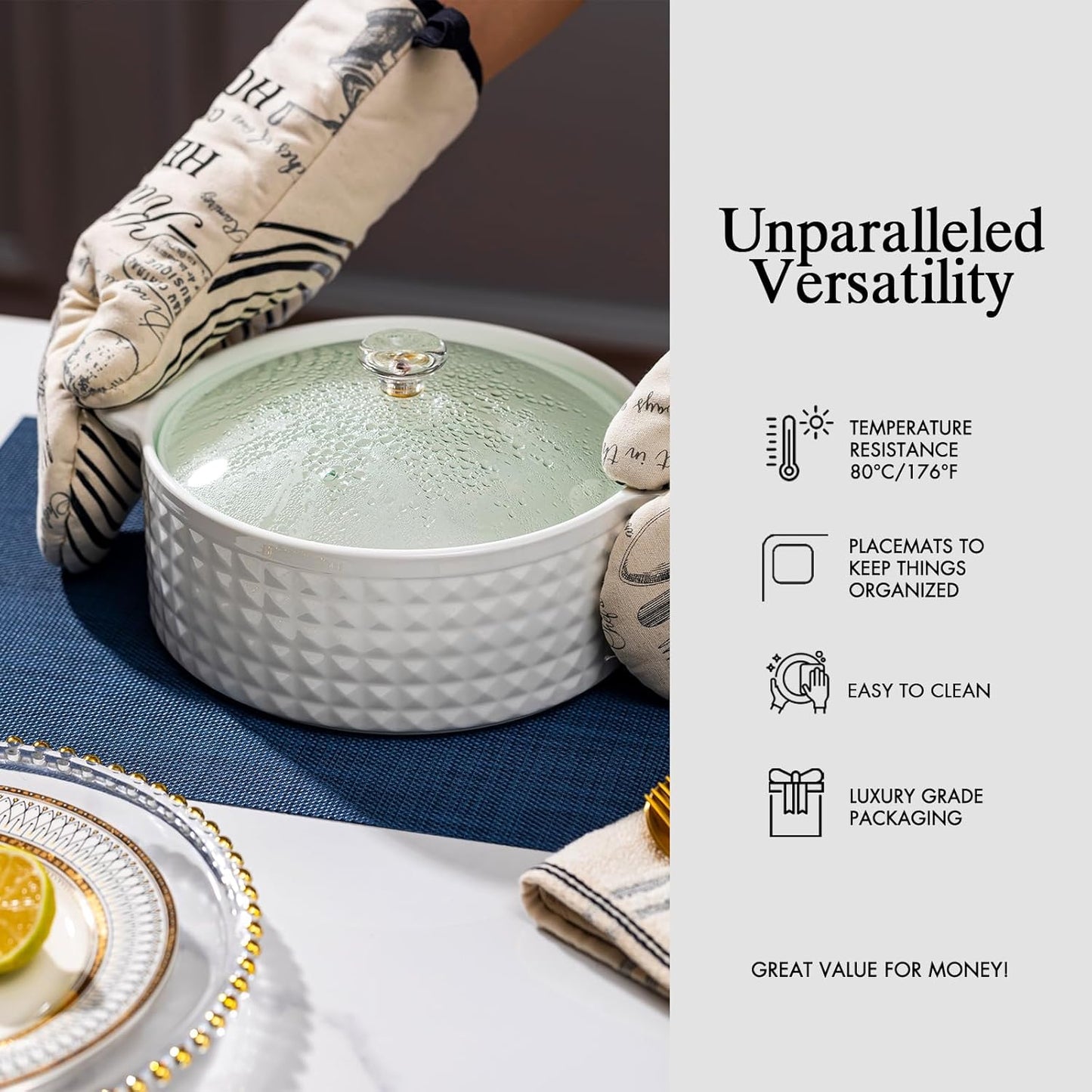 Placemats Set of 8 - Easy Clean Woven Vinyl Placemats for Dining Table, Indoor/Outdoor Place Mats, Washable PVC Table Mats（Navy Blue）