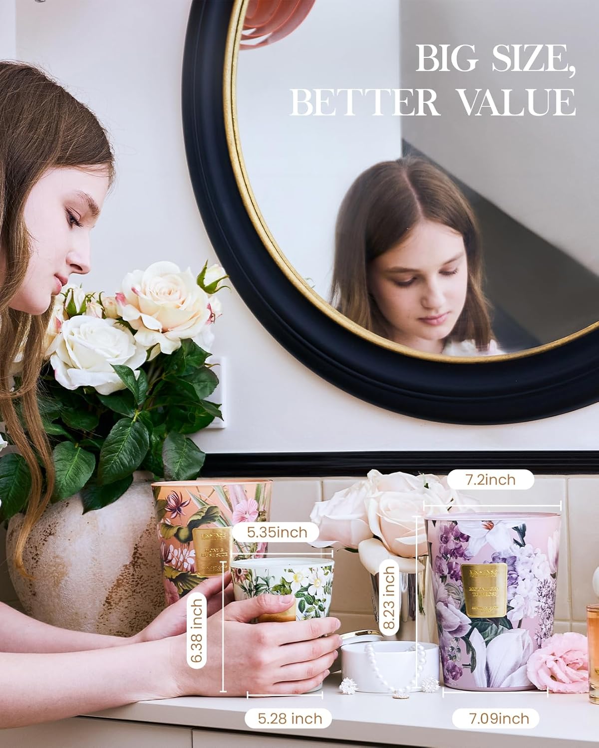 M&SENSE Amber Jasmine Scented Candle 35oz 150H Long Lasting, 3 Wick Soy Candles Aromatherapy Stress Relief Home Fragrance Housewarming Gifts