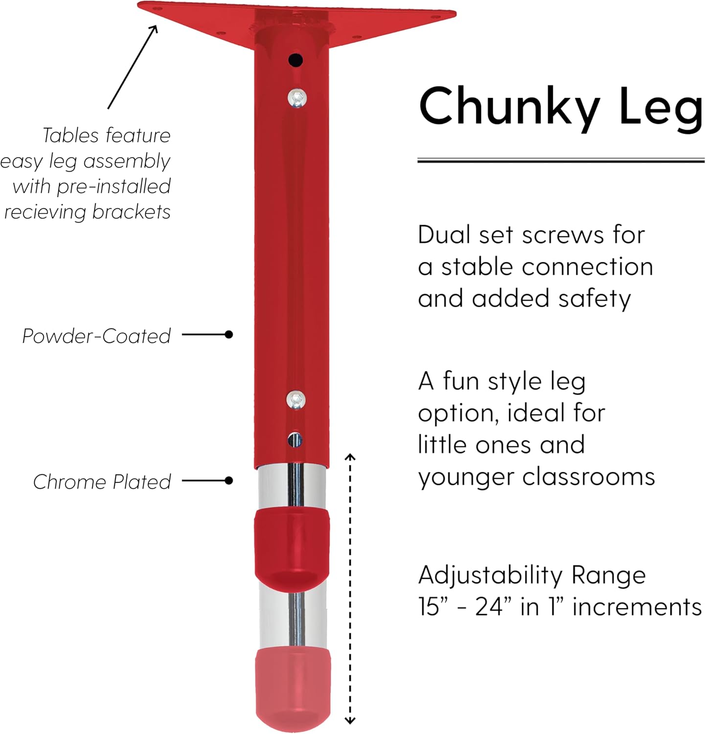 FDP Rectangle Activity School and Kids Classroom Table (24 x 48 inch), Toddler Legs, Adjustable Height 15-24 inches - Gray Top and Red Edge