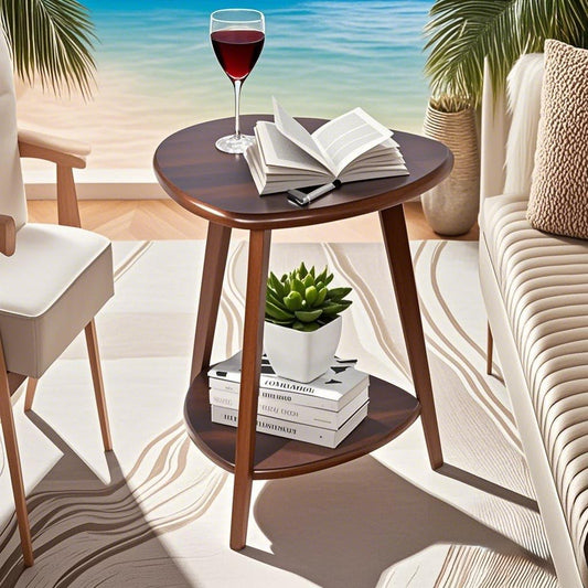 Wood Side Table, Small End Table with Storage Shelf, Accent Table for Living Room, Solid Wood Legs, Walnut