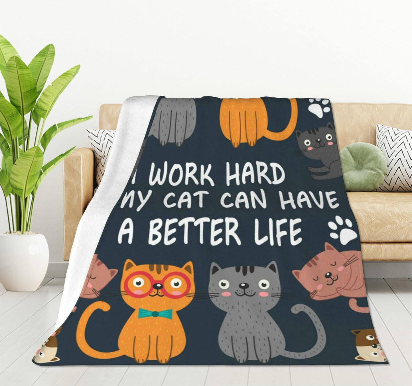 HGOD DESIGNS Cats Throw Blanket Funny Cat Blanket Animals Pet Pattern s Flannel Soft Warm Cozy Fuzzy 40"x50" Throw Blanket for for Women and Men