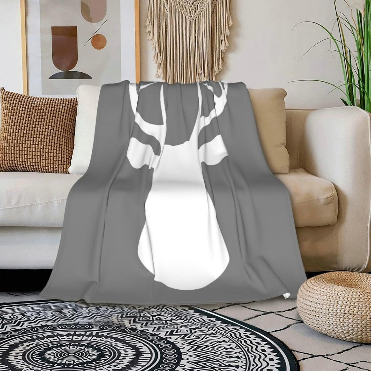 HGOD DESIGNS Deer Flannel Fleece Bed Blanket 40 x 50 inch Woodland Deer Head Throw Blanket Lightweight Cozy Plush Blanket for Bedroom Living Rooms Sofa Couch
