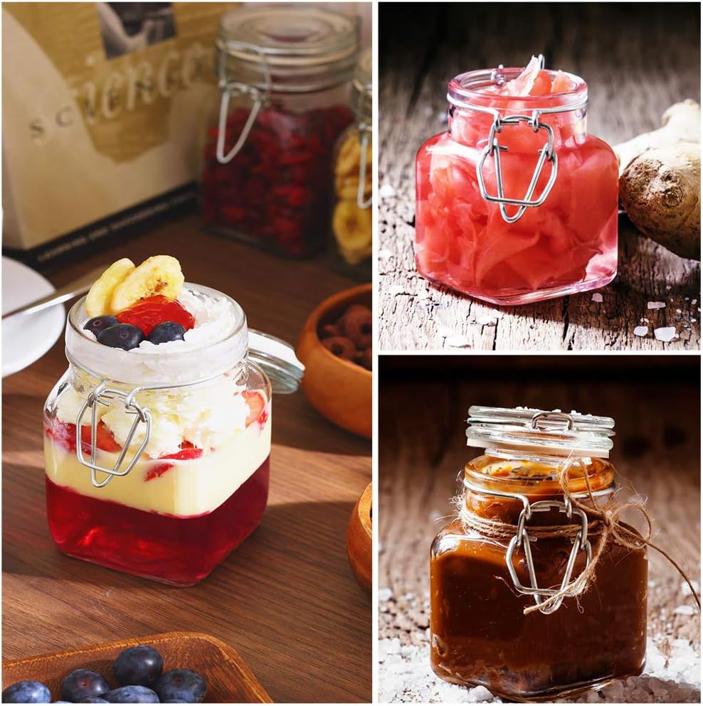 Spice Jars, 24 Pack 4oz Small Glass Jars with Airtight Hinged Lid, With 24 Spice Labels & Silicone Funnels, Airtight Glass Jars for Spices, Condiments Herb Seasoning Art Craft Storage