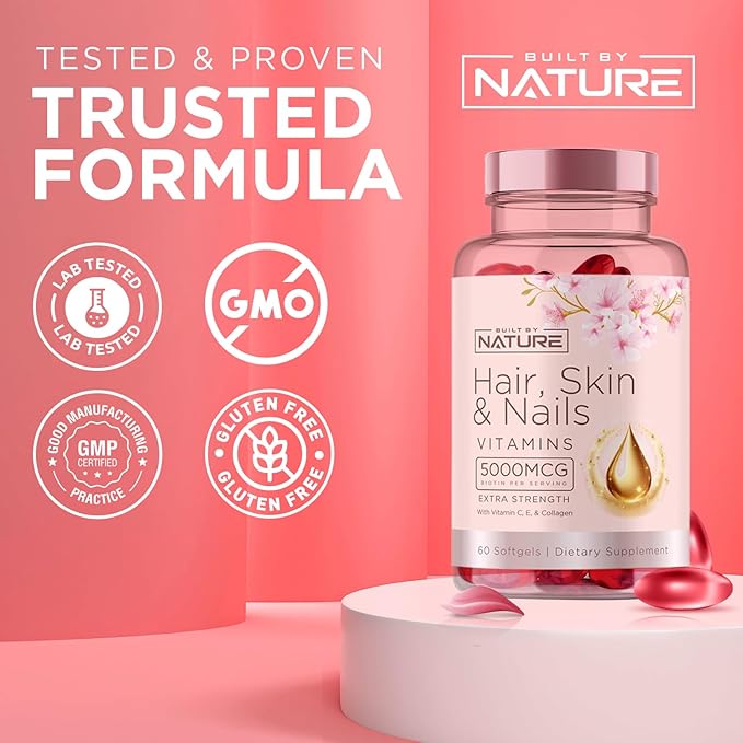 Hair Skin and Nails Vitamins – 5000mcg Biotin 60 Softgels