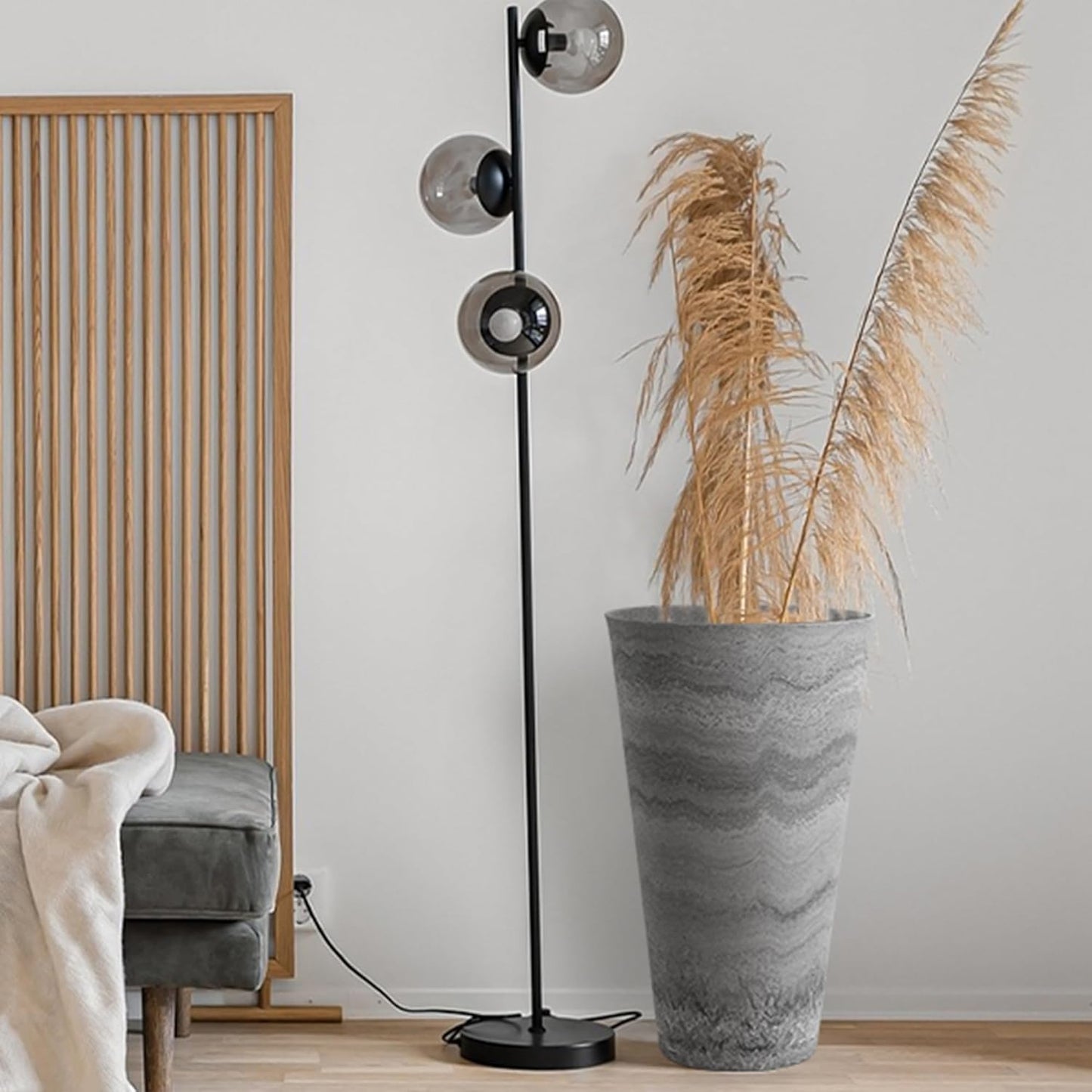 Worth Garden 2-Pack Grey Matte Texture Round Tapered Planter - 24.5" H. Tall Plastic Plant Pots with Drain Hole for Indoor Outdoor - Modern Decorative Flower Pots for Front Porch, Patio, Deck