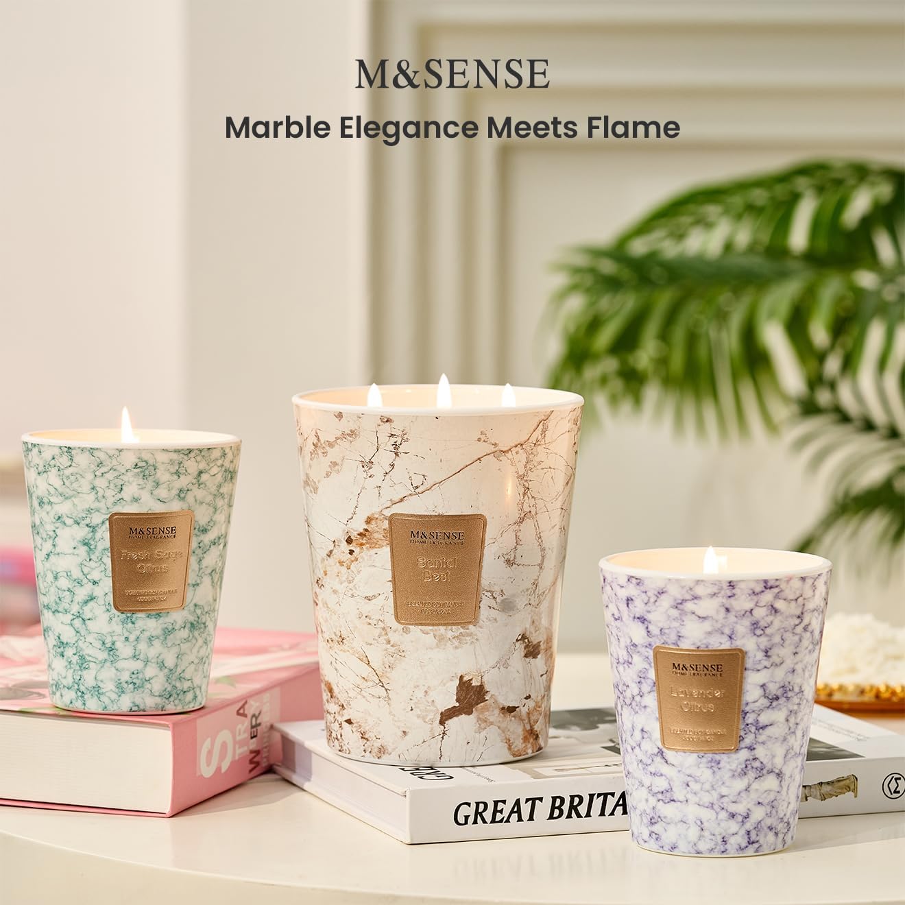 M&SENSE FreshSage Citrus Scented Candles for Home, 3-Wick Highly Scented Jar Candles, Extra Large Candle 35 Oz 150 Hours Long Lasting Burning, Relaxing Aromatherapy Candle for Stress Relief,Meditation