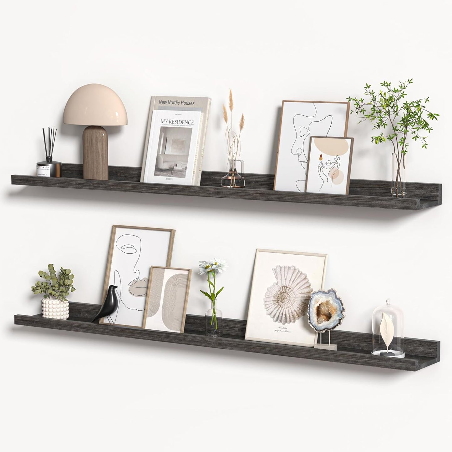 Floating Shelves for Wall, Picture Ledge Shelf 48 Inch Solid Wood Set of 2, Rustic Wall Shelves with Lip, Kids Bookshelf, Photo & Picture Live Edge Floating Shelves for Bedroom, Living Room, Kitchen