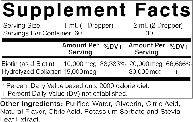 Vitamatic 2 Packs Liquid Biotin & Collagen for Hair Growth - Women & Men – Supports Glowing Skin, Healthy Hair & Nail Growth (2Fl Oz)