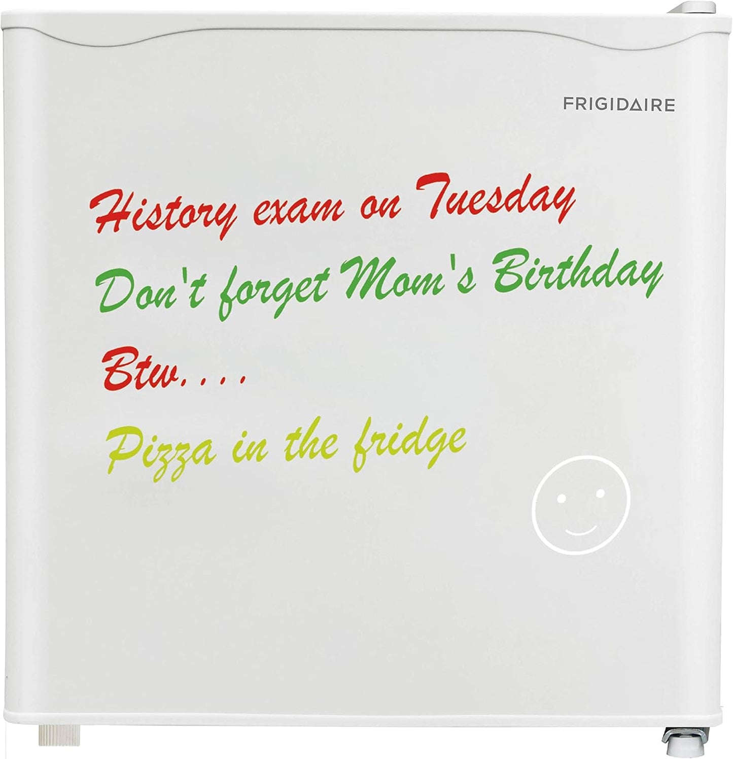 FRIGIDAIRE EFR107-WHITE, Mini Fridge for Dorm with White Board & Small Ice Freezer 1.6 Cu Ft Compact Refrigerator, White