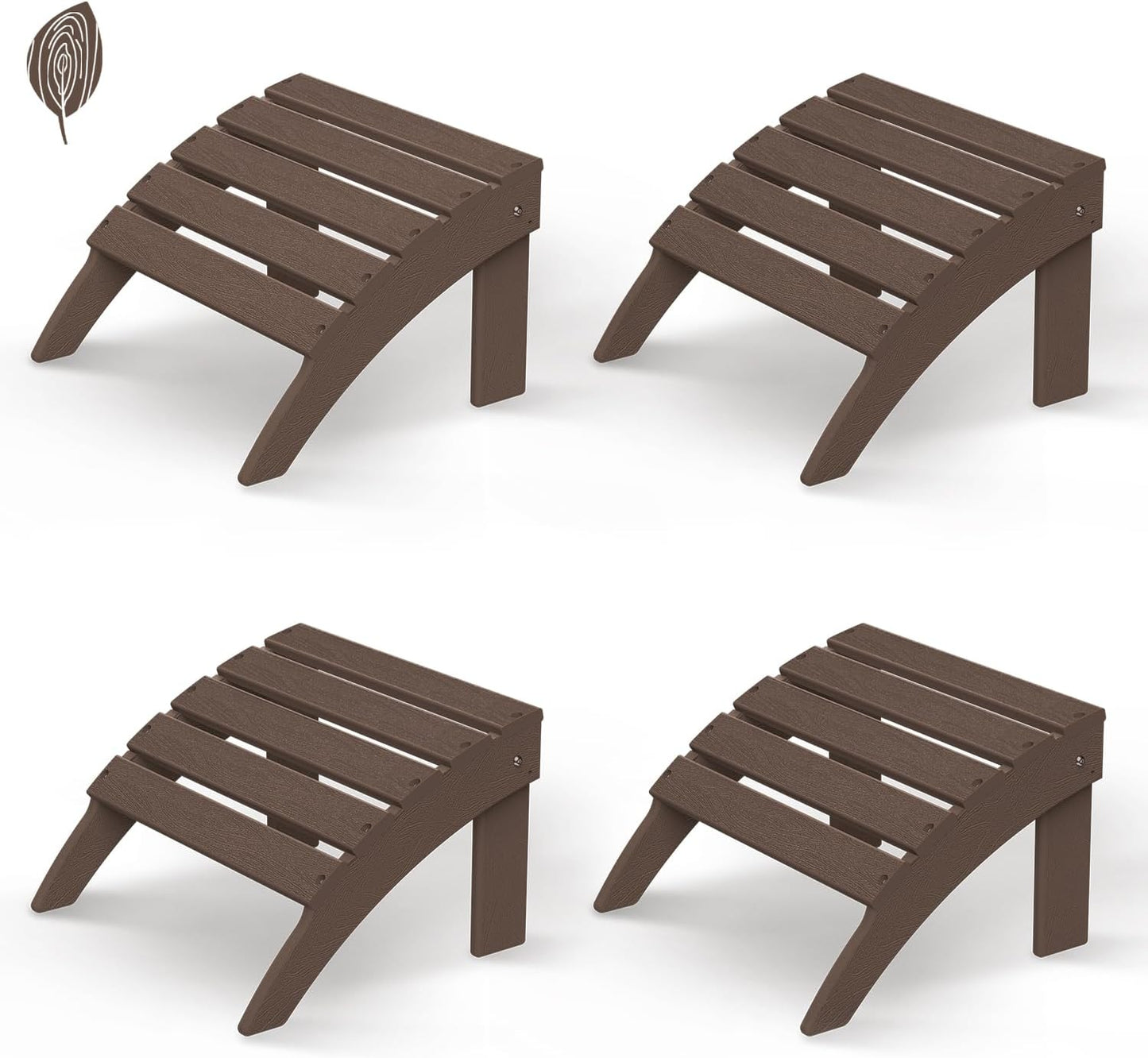 GREENVINES Adirondack-Ottoman | Wood Grain | Set of 4 | HDPE Plastic | Outdoor Footrest | All Weather | Foot Rest | Foot Stool | Dark Brown | for Adirondack Chair