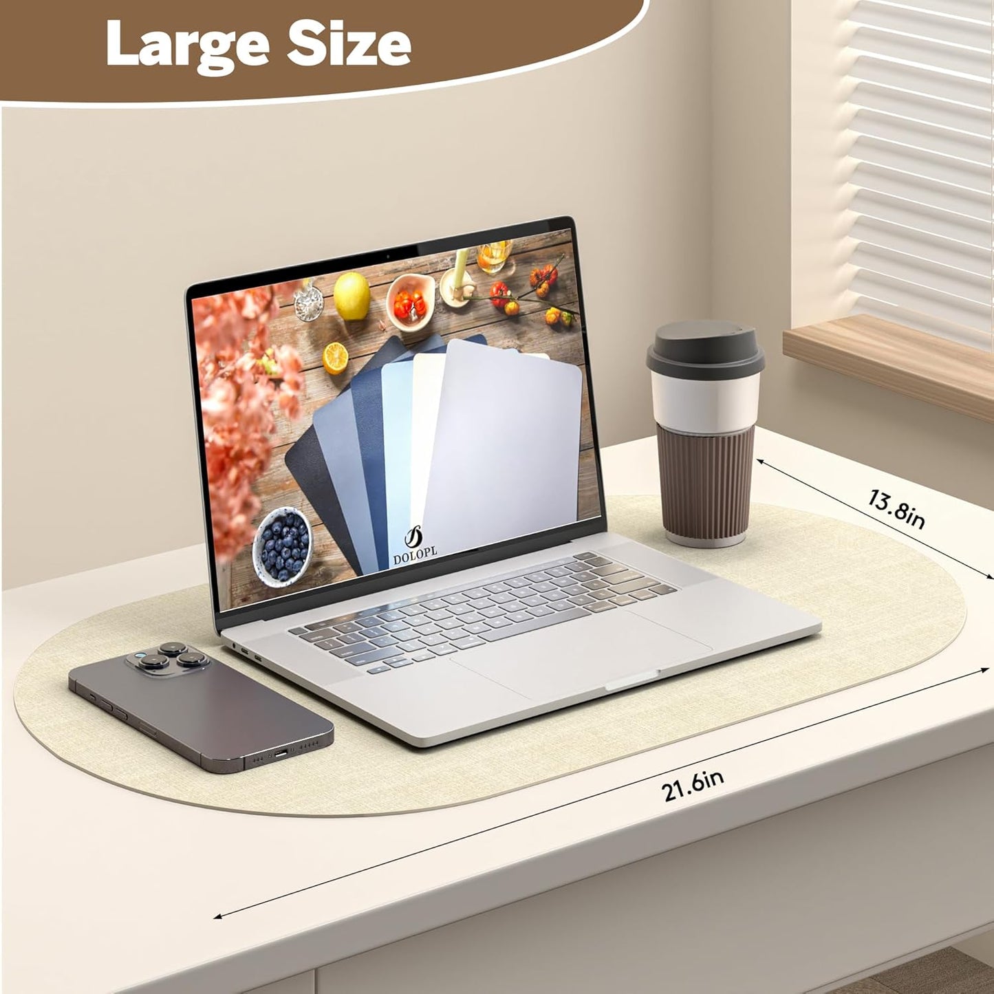 DOLOPL Large Placemats Set of 6, Oval Reversible Wipeable & Non-Slip Place Mats, Modern Faux Leather Table Mats for Kitchen, Neutral Tablemats for Dining Table Decor, Wedding, Party(Beige)