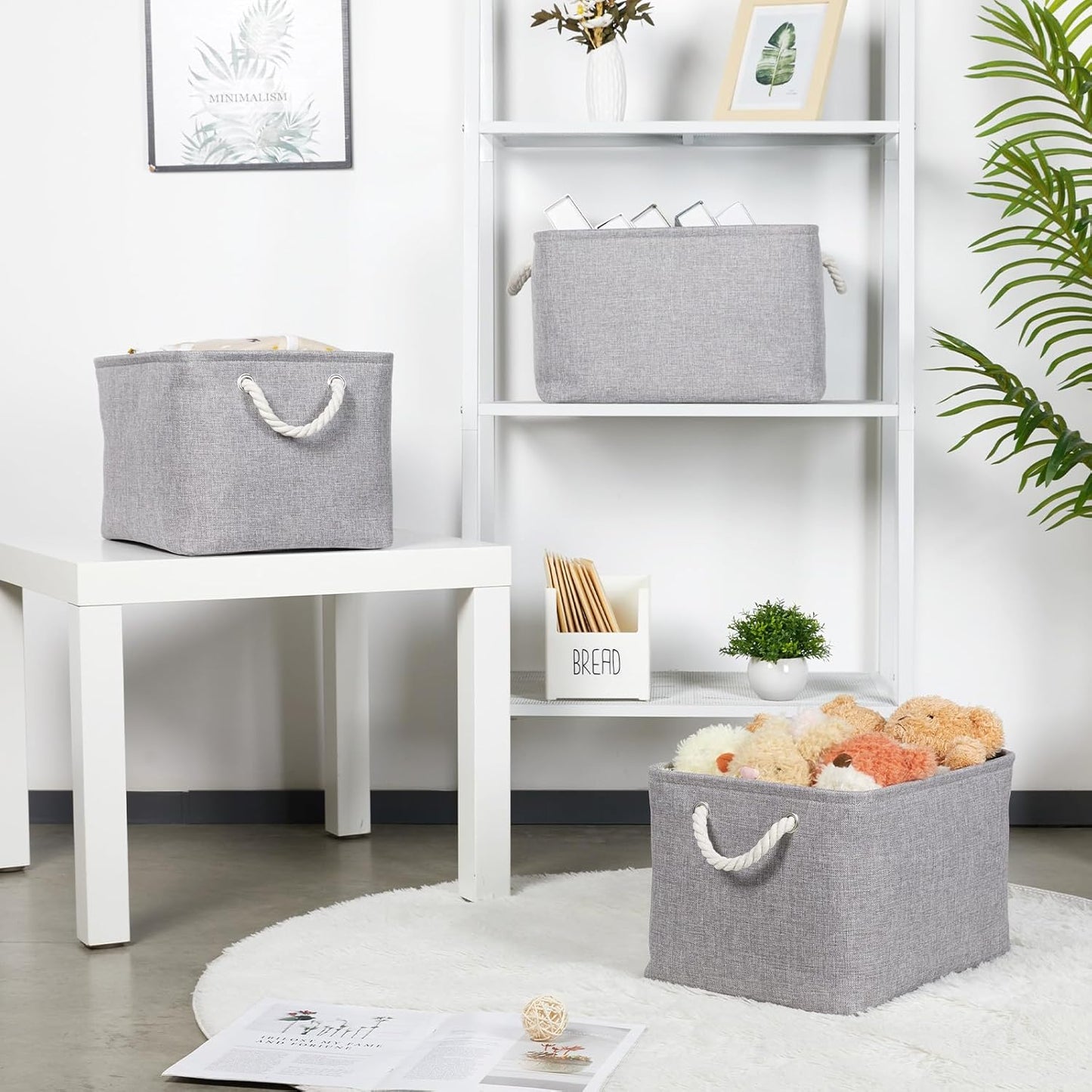 Bidtakay Storage Baskets Gray 3 Pack Shelf Baskets Collapsible Storage Bins for Clothes 15X11X9.5Inch Decorative Baskets with Handles Large Baskets for Organizing Closet Home Storage (Grey)