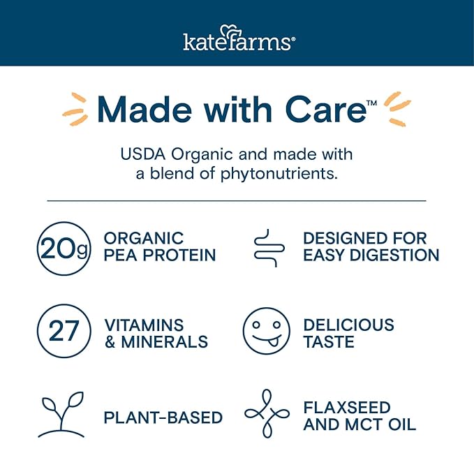 KATE FARMS Organic 1.4 High Calorie 20g Protein, 27 Vitamins 11 oz (12 Pack)