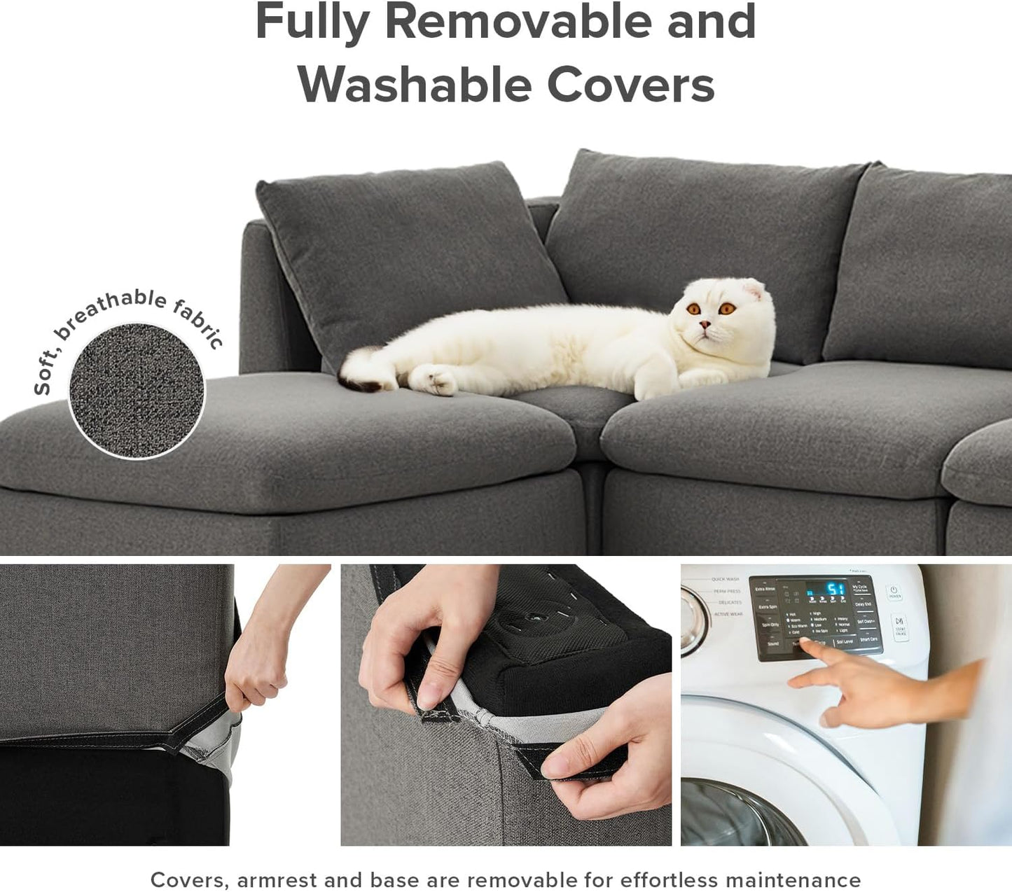 mopio Oversized Modular Sectional Sofa with Fully Removable Covers and Storage, Convertible U, L-Shaped and Sleeper Sectional, Modern Couches with Ottoman Chaise (Stone Gray Fabric, 6 Seats, U)