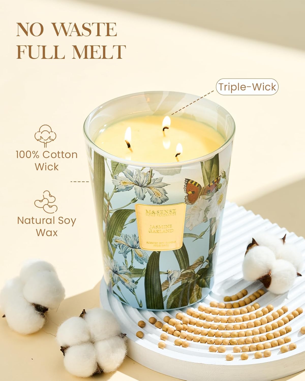 M&SENSE Jasmine Candles Highly Scented 3 Wick 35oz 150 Hours Burn Extra Large Jar Candles for Women, Natural Soy Wax Aromatherapy Candle for Stress Relief, Meditation, Yoga, Spa