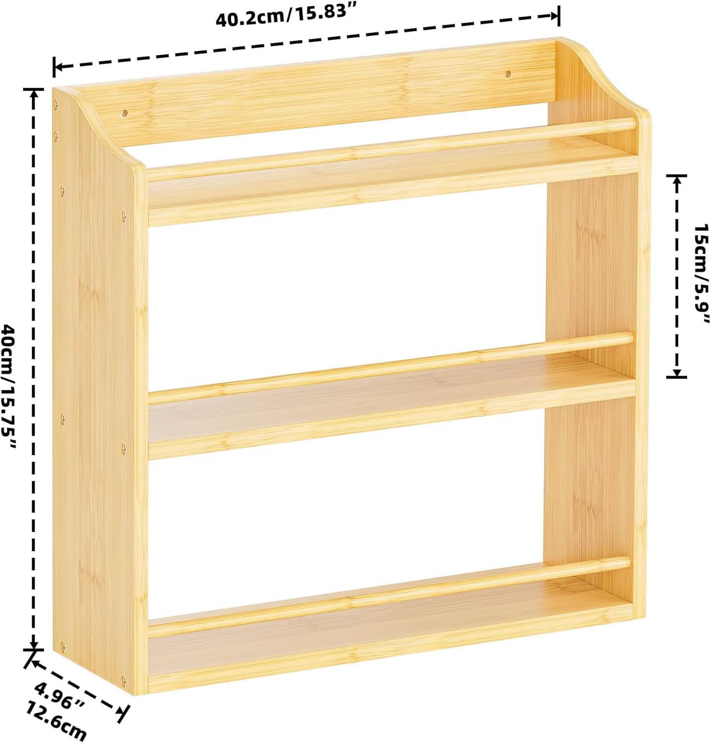 Spice Rack Wall Mounted, Spice Organizer for Counter, Bamboo Spice Storage Holder for Kitchen Cabinet, Pantry (Spice Jars Not Included, Natural)