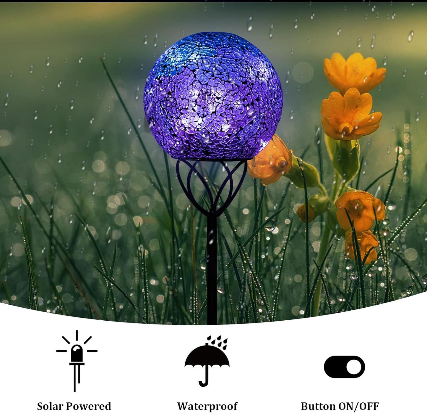 VCUTEKA Solar Lights Outdoor Garden Decor Mosaic Solar Garden Lights Waterproof Glass Ball LED Pathway Stake Light for Landscape Lawn Patio Yard Decoration Purple 6 inch