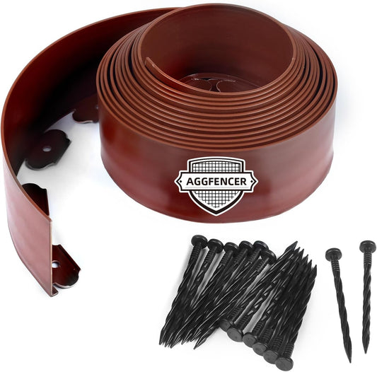 4 in x 25 Ft Garden Landscape Edging, No Dig Garden Edging Border Kit with 46 Pcs Spikes for Flower Bed Lawn Yard Grass Brown