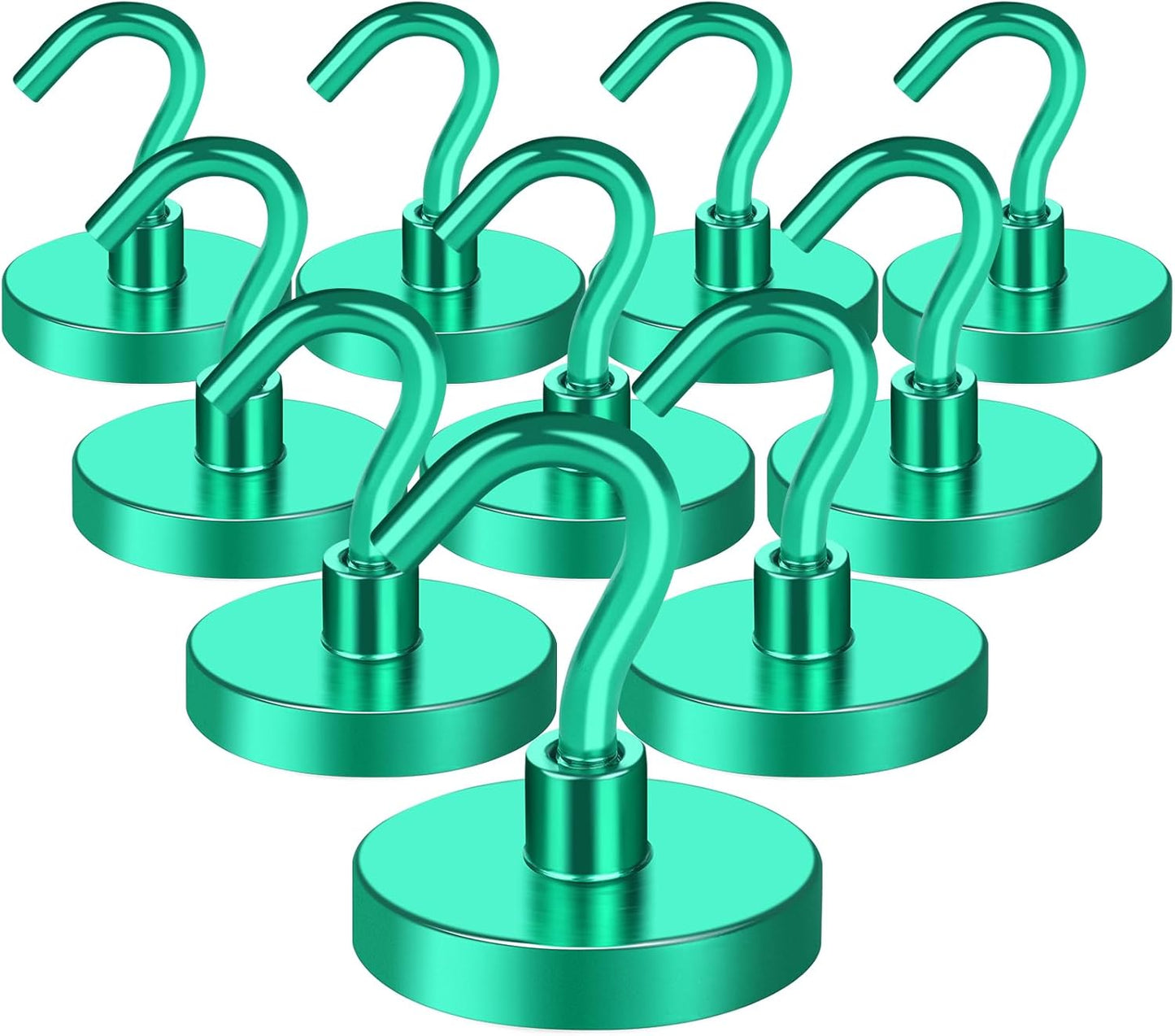 MIKEDE Strong Magnetic Hooks, 110Lbs Heavy Duty Magnetic Hooks for Cruise, Neodymium Earth Magnets with Hooks for Hanging, Super Metal Industrial Magnets for Grill, Storage (Green,10 Pack)