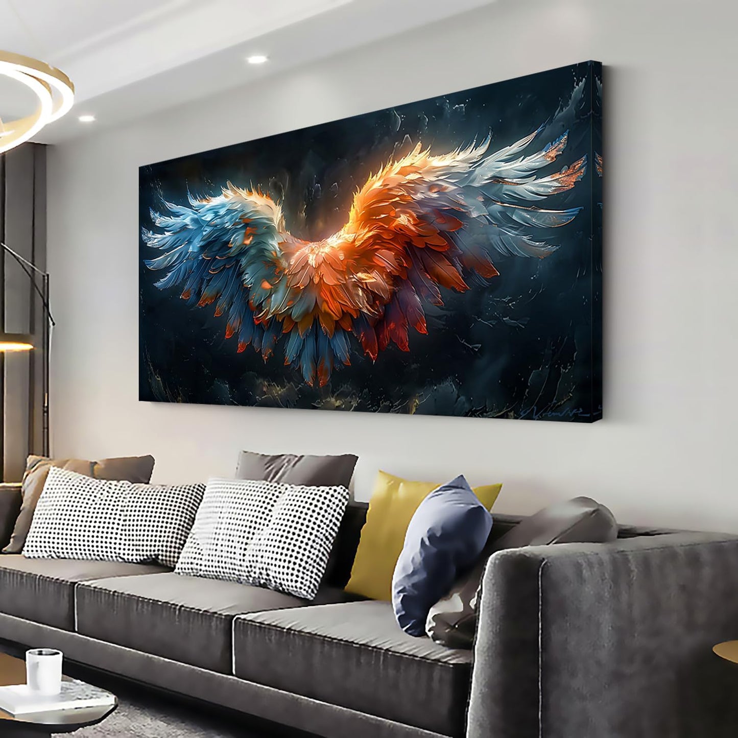 LASMOND Beautiful Colorful Angel Wings Religion Wall Art Decor Artwork for Girls Room Bedroom Living Room (58x28 Inches)
